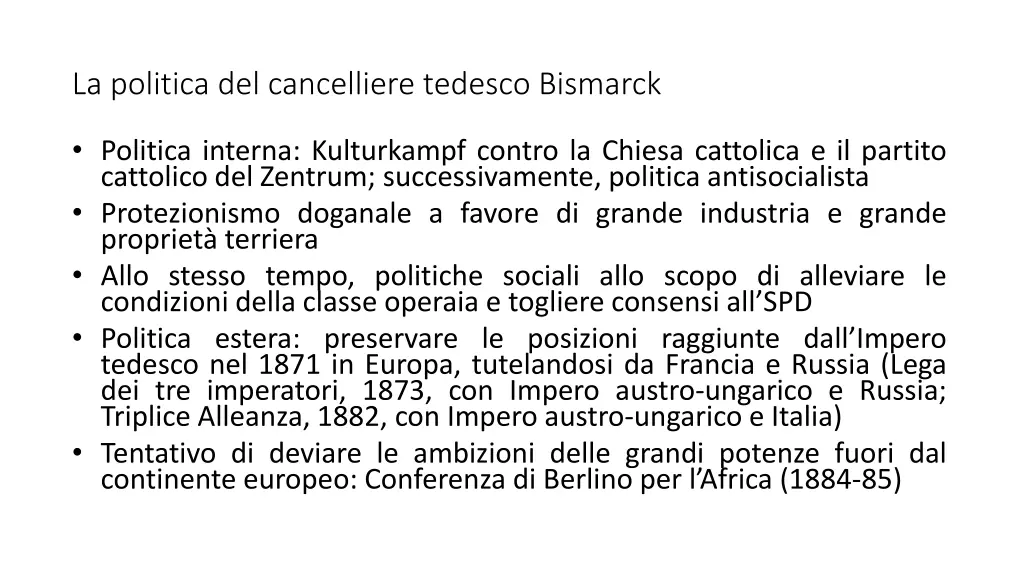 la politica del cancelliere tedesco bismarck