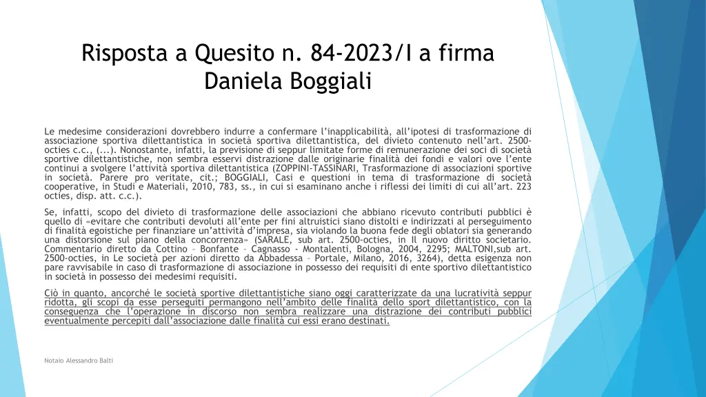 risposta a quesito n 84 2023 i a firma daniela