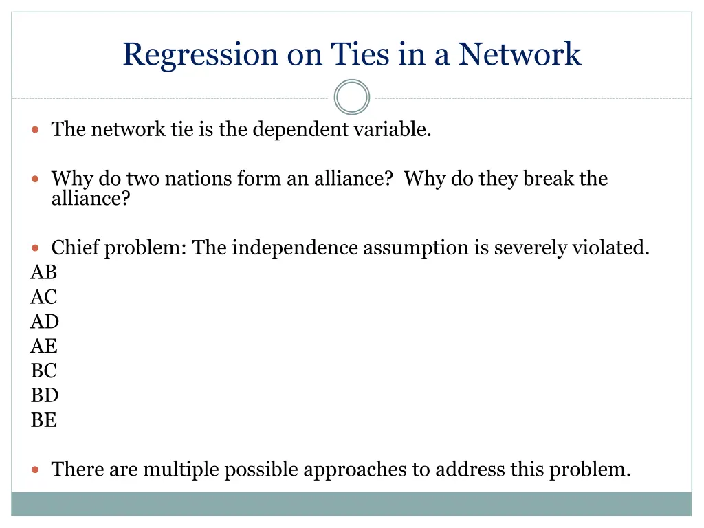 regression on ties in a network