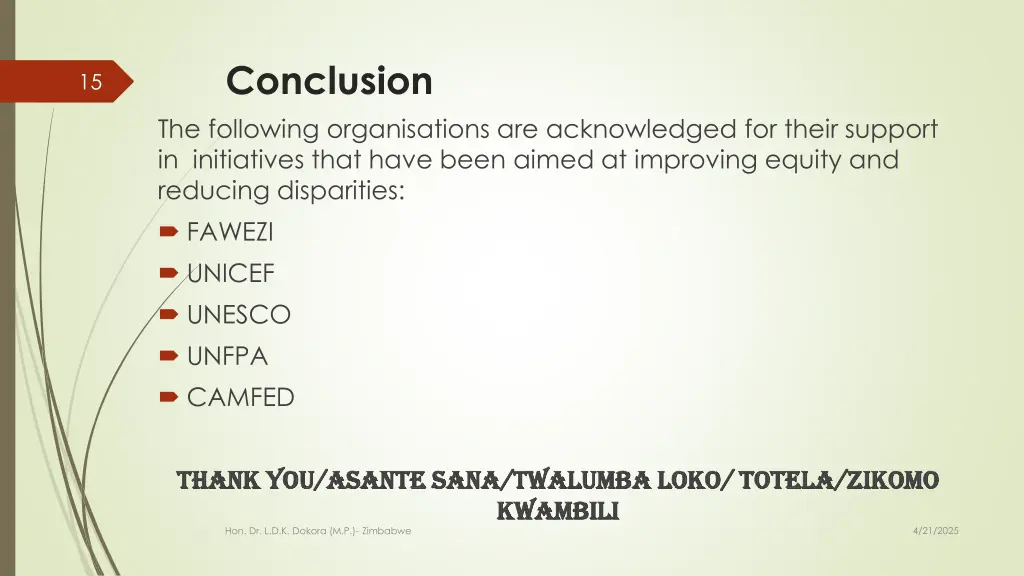 conclusion the following organisations