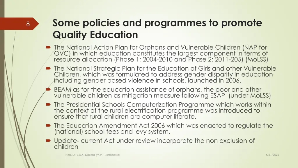 some policies and programmes to promote quality
