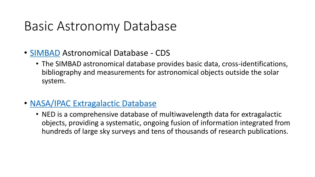 basic astronomy database