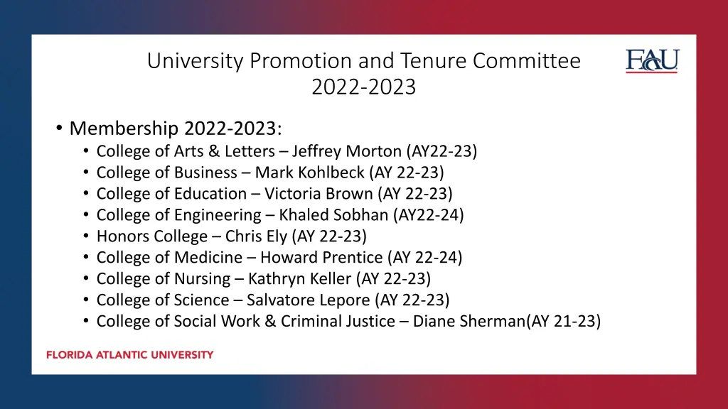 university promotion and tenure committee 2022