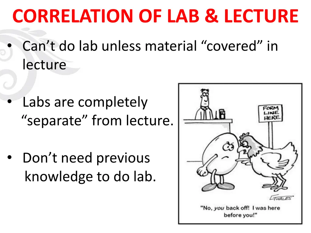 correlation of lab lecture