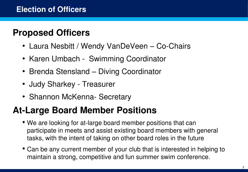 election of officers