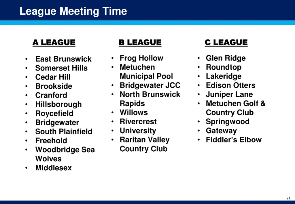 league meeting time