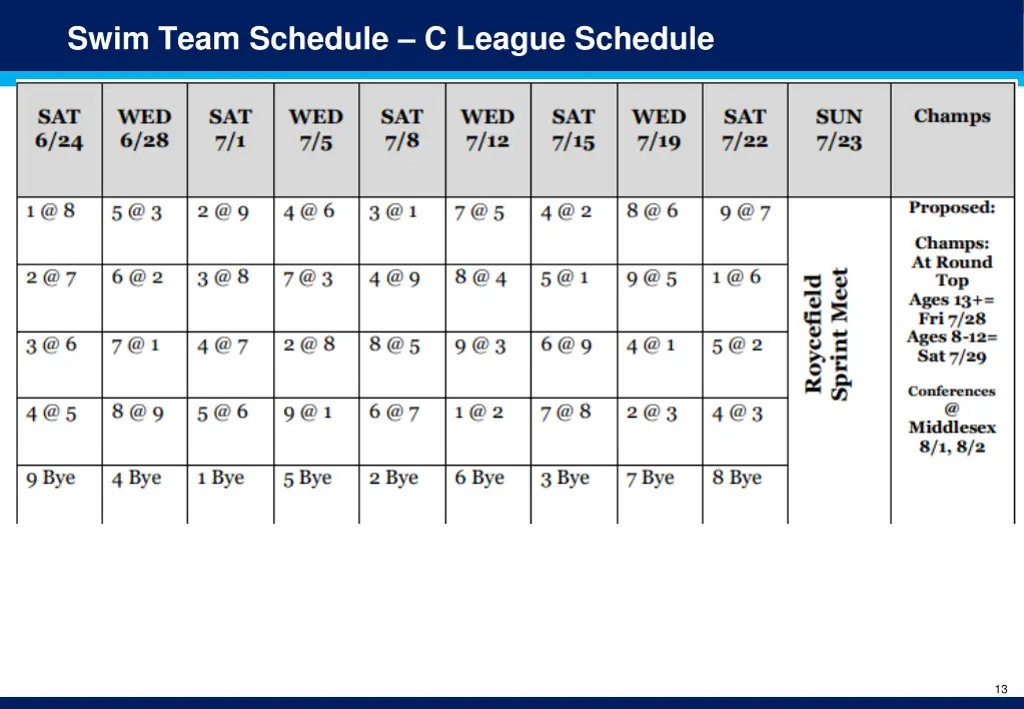 swim team schedule c league schedule