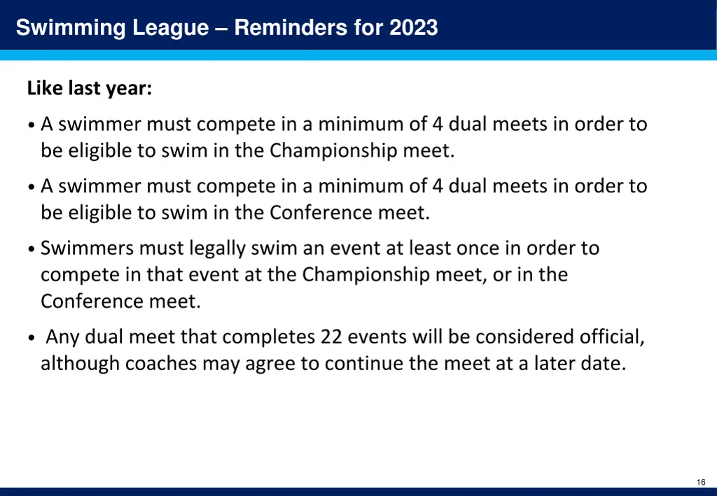 swimming league reminders for 2023 1