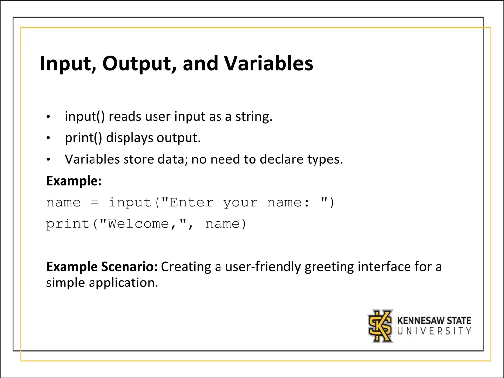 input output and variables
