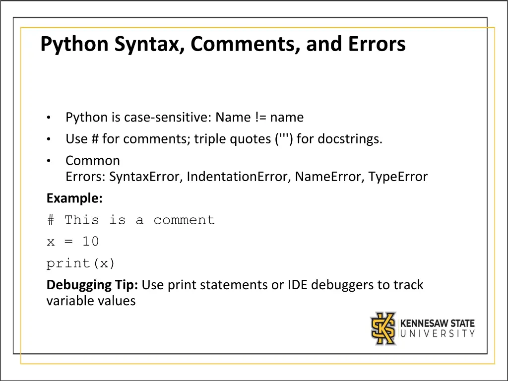 python syntax comments and errors
