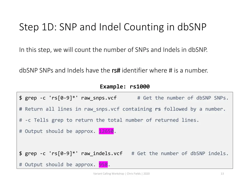 step 1d snp and indel counting in dbsnp