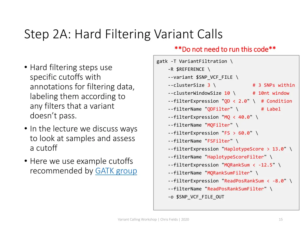 step 2a hard filtering variant calls 1