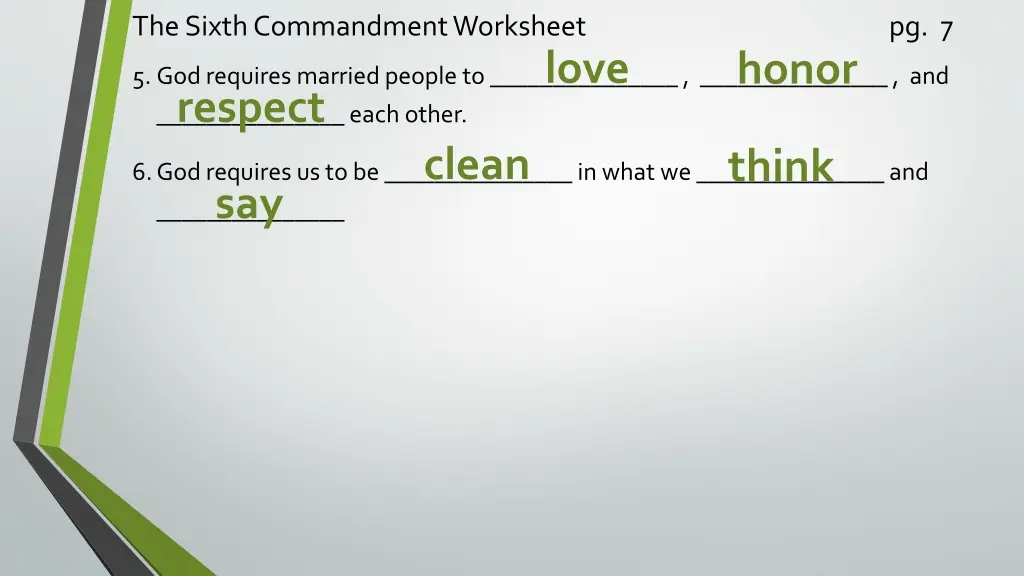 the sixth commandment worksheet 1
