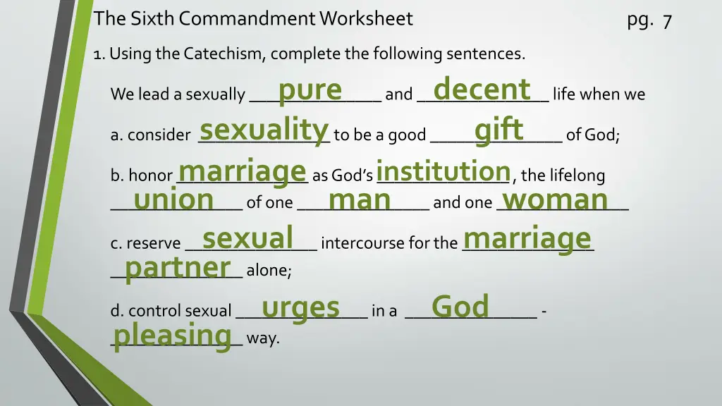 the sixth commandment worksheet