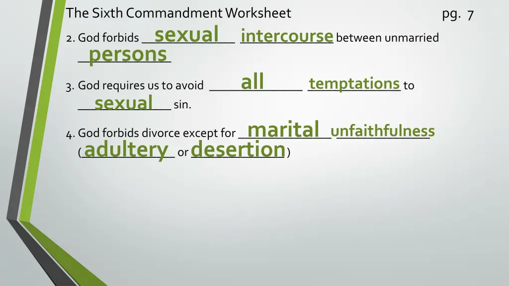 the sixth commandment worksheet sexual persons