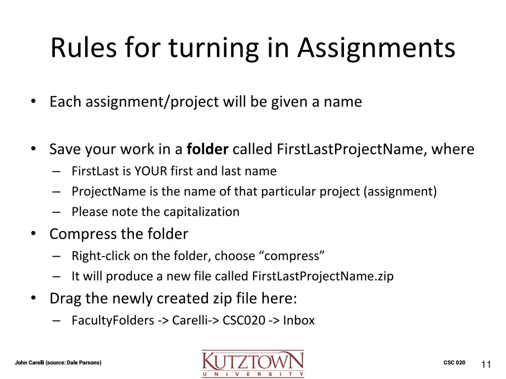 rules for turning in assignments