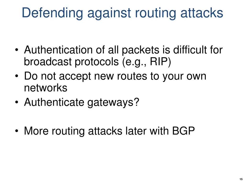 defending against routing attacks