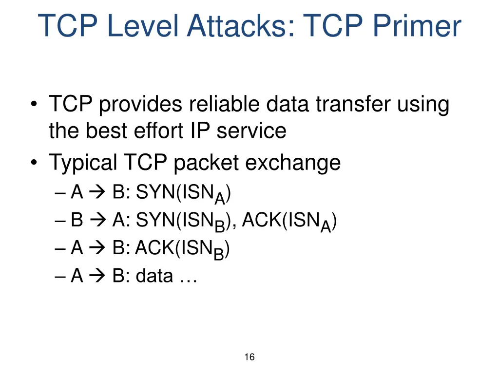 tcp level attacks tcp primer