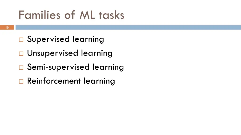 families of ml tasks