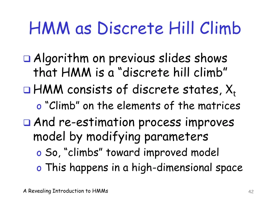 hmm as discrete hill climb