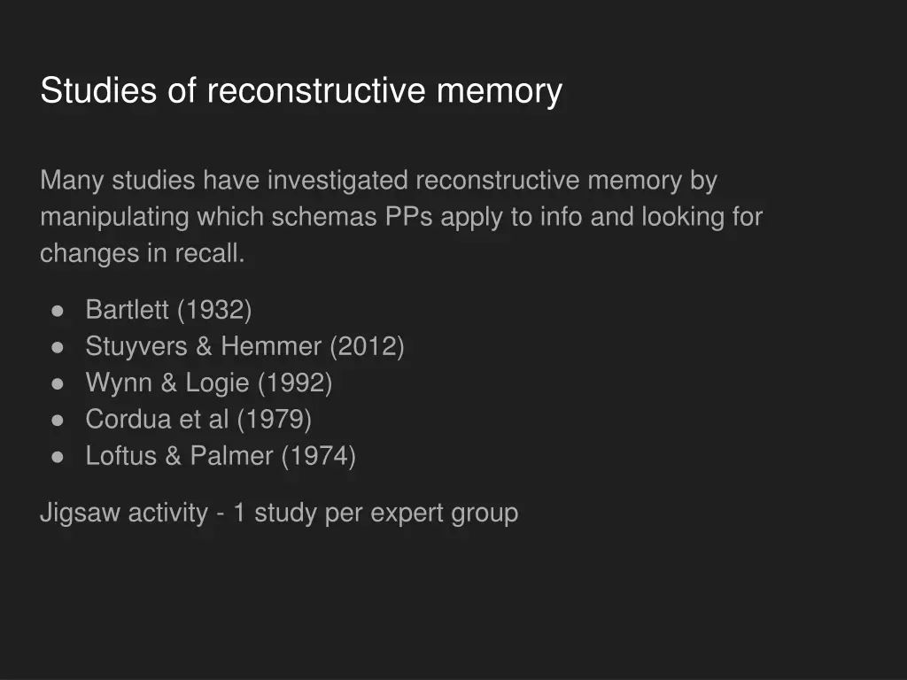 studies of reconstructive memory