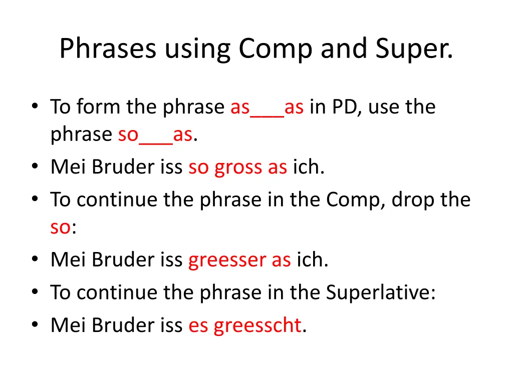 phrases using comp and super