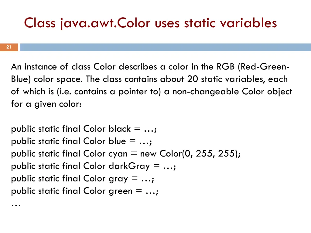 class java awt color uses static variables