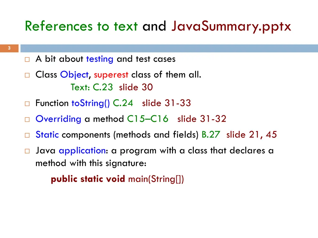 references to text and javasummary pptx