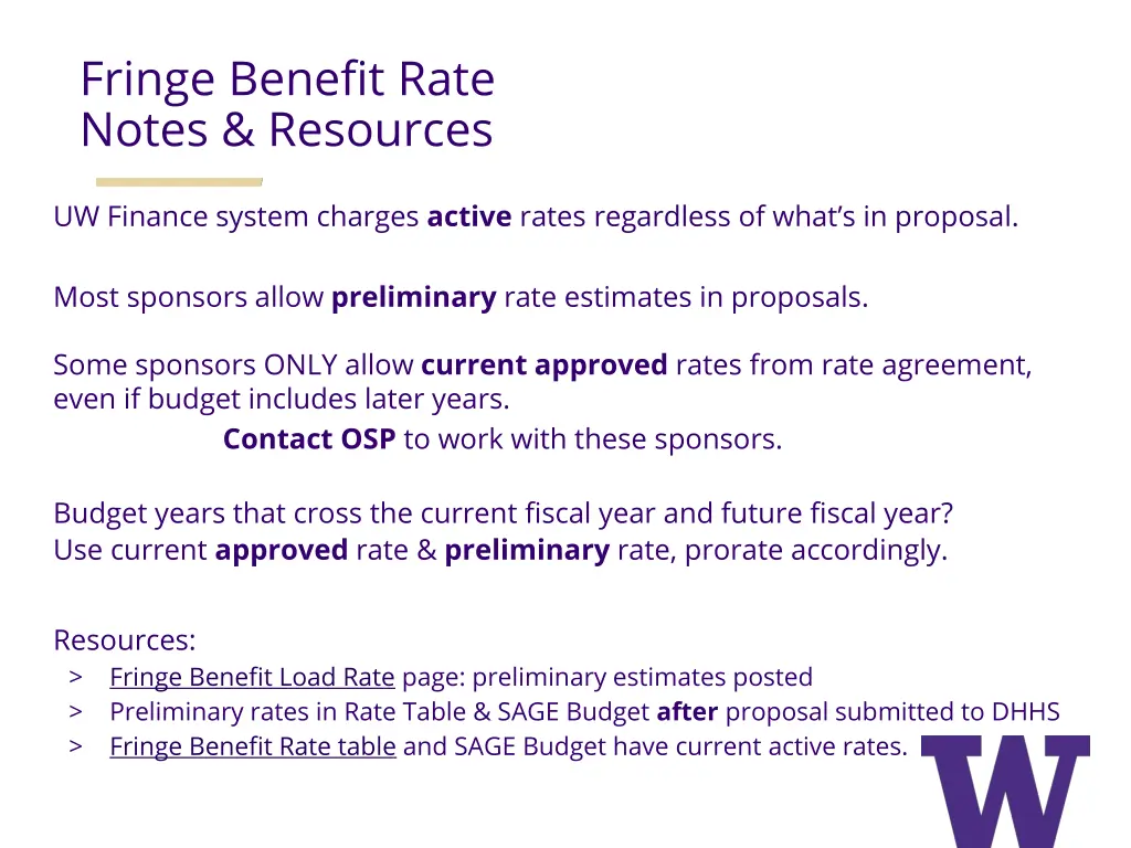 fringe benefit rate notes resources