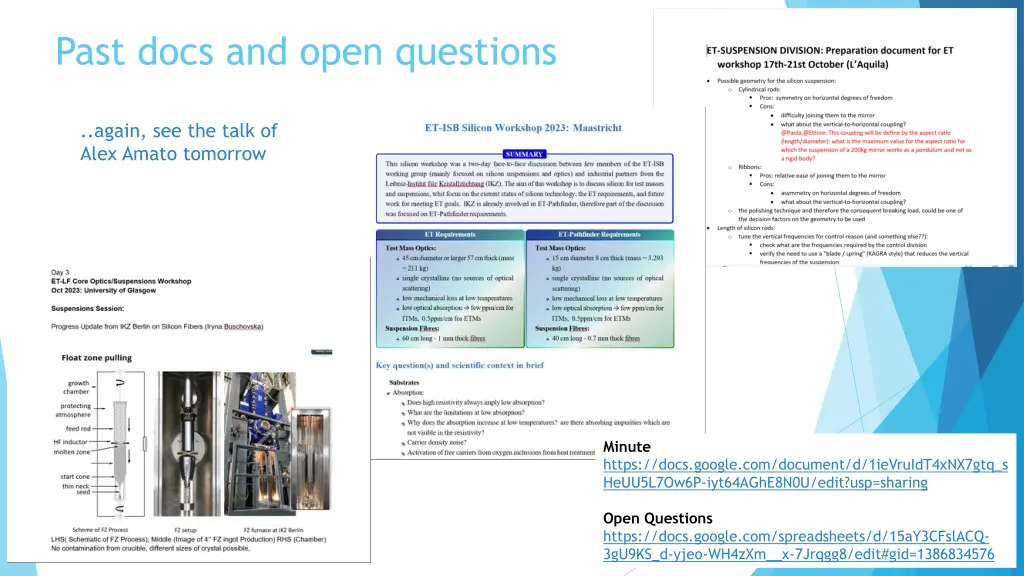 past docs and open questions