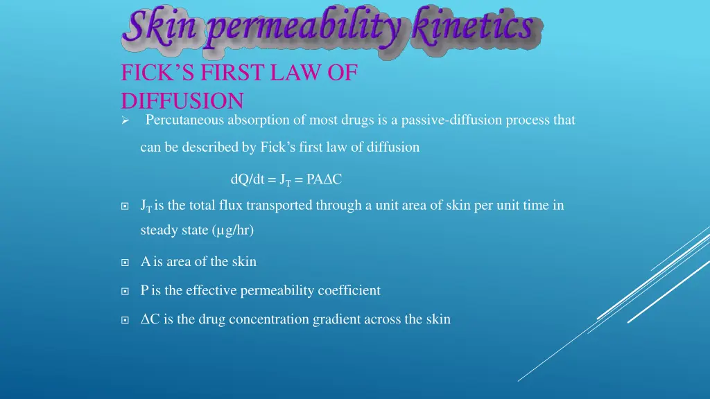 fick s first law of diffusion percutaneous