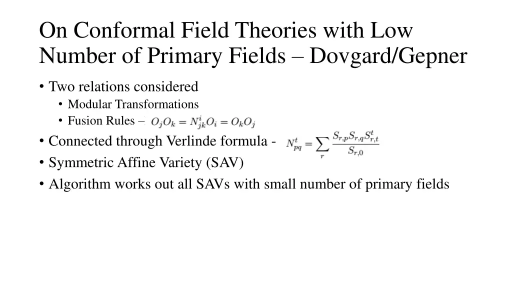 on conformal field theories with low number