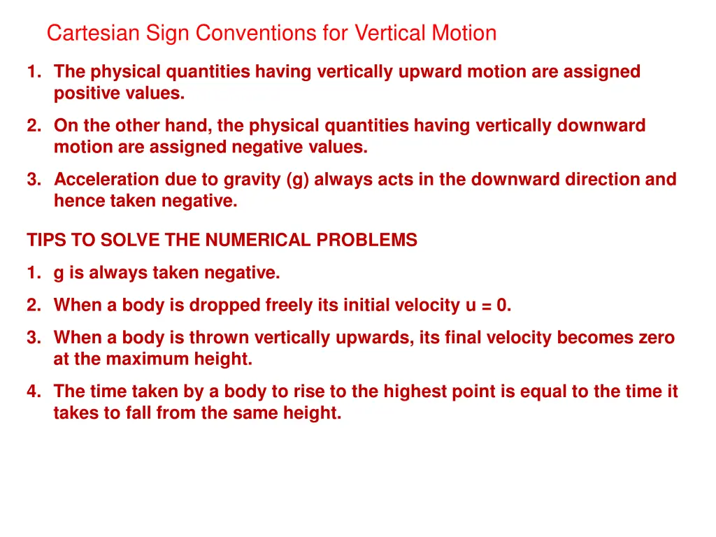 cartesian sign conventions for vertical motion
