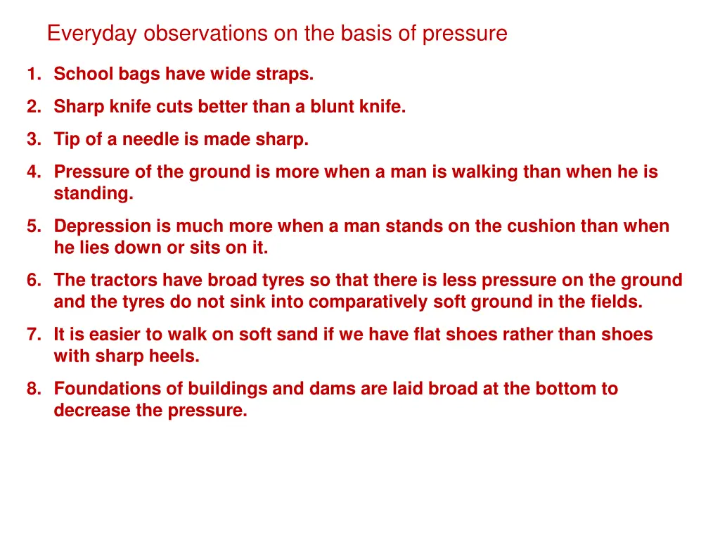 everyday observations on the basis of pressure