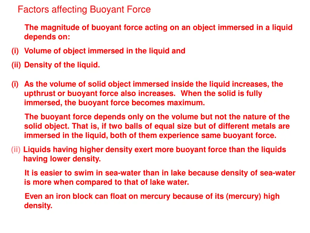 factors affecting buoyant force