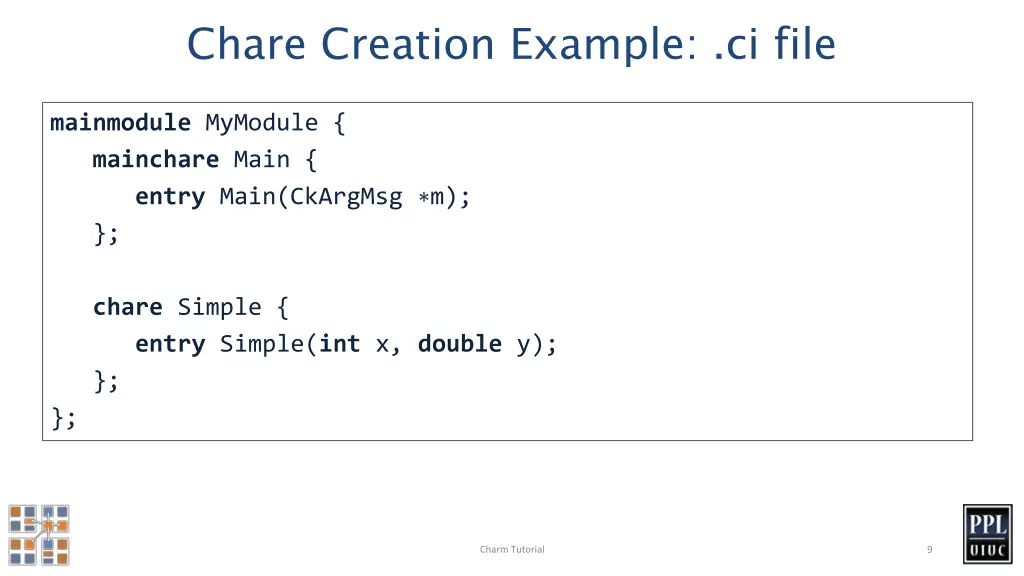 chare creation example ci file