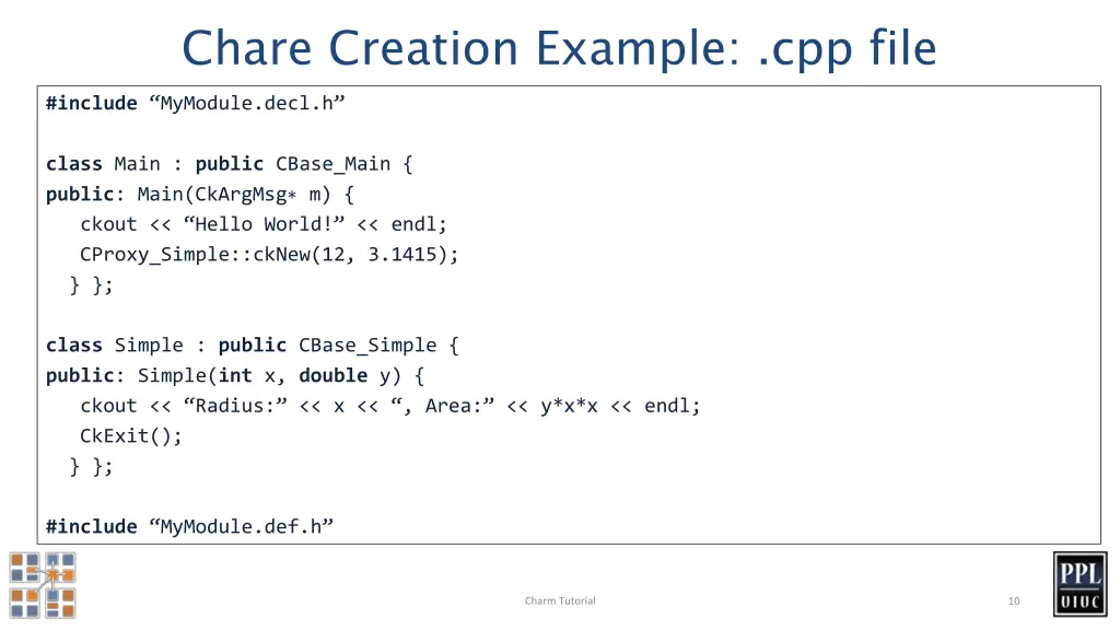 chare creation example cpp file include mymodule