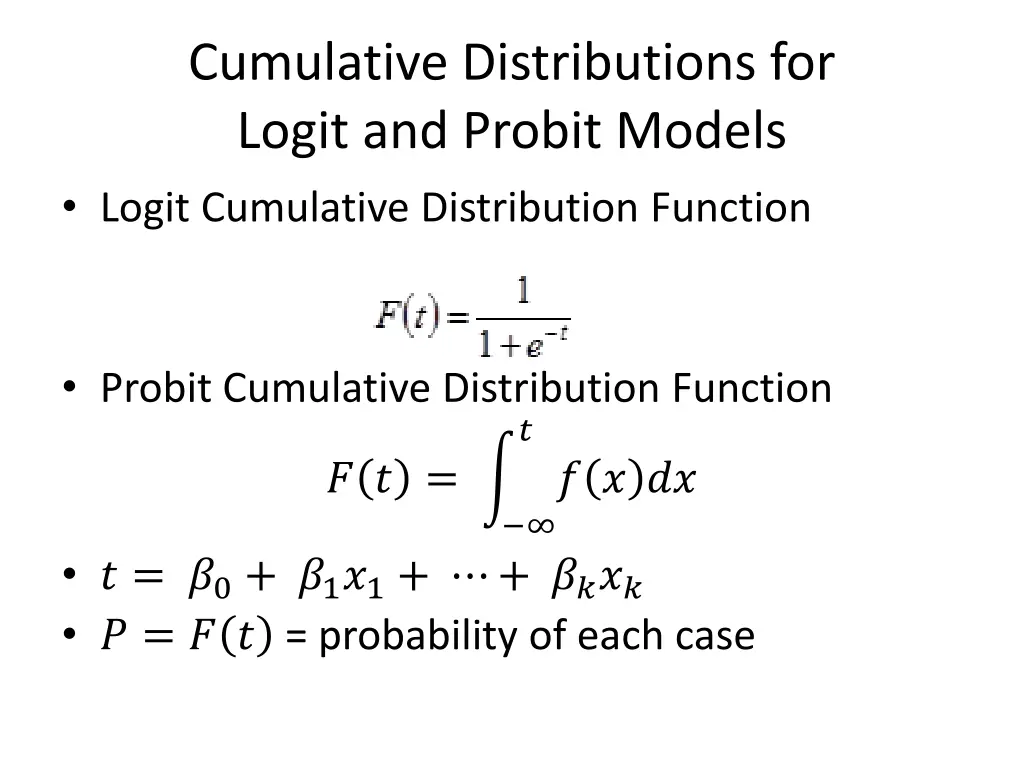 cumulative distributions for logit and probit