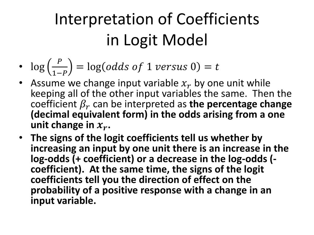 interpretation of coefficients in logit model