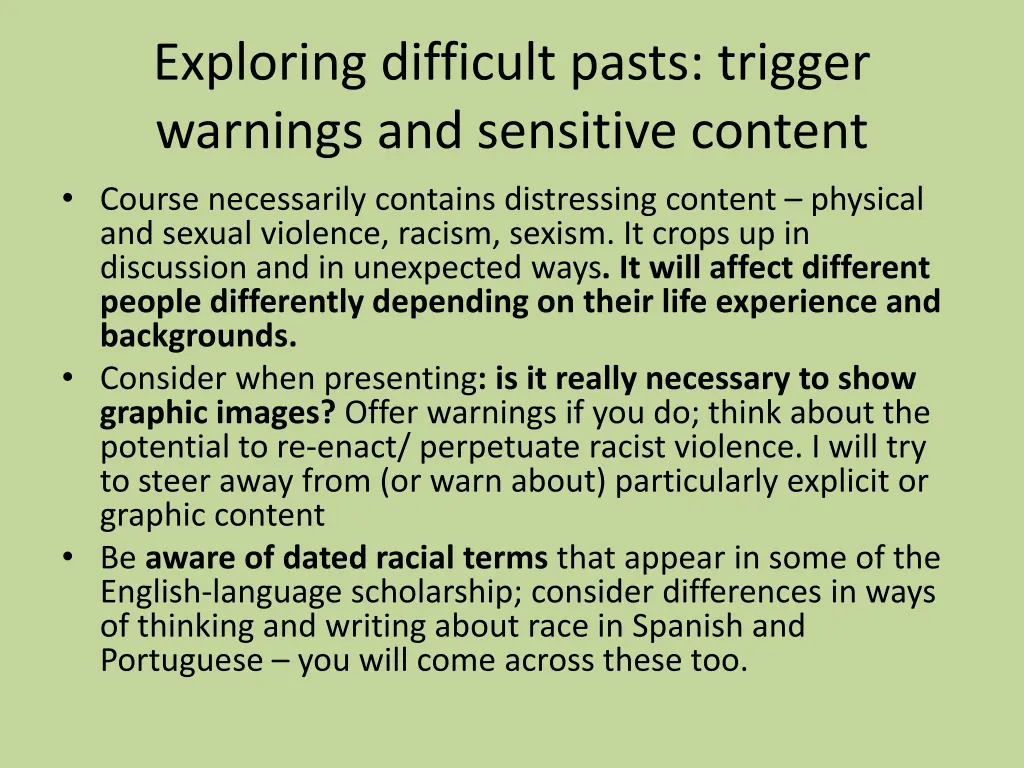exploring difficult pasts trigger warnings