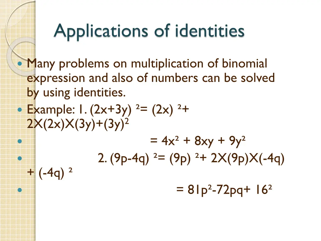 applications of identities