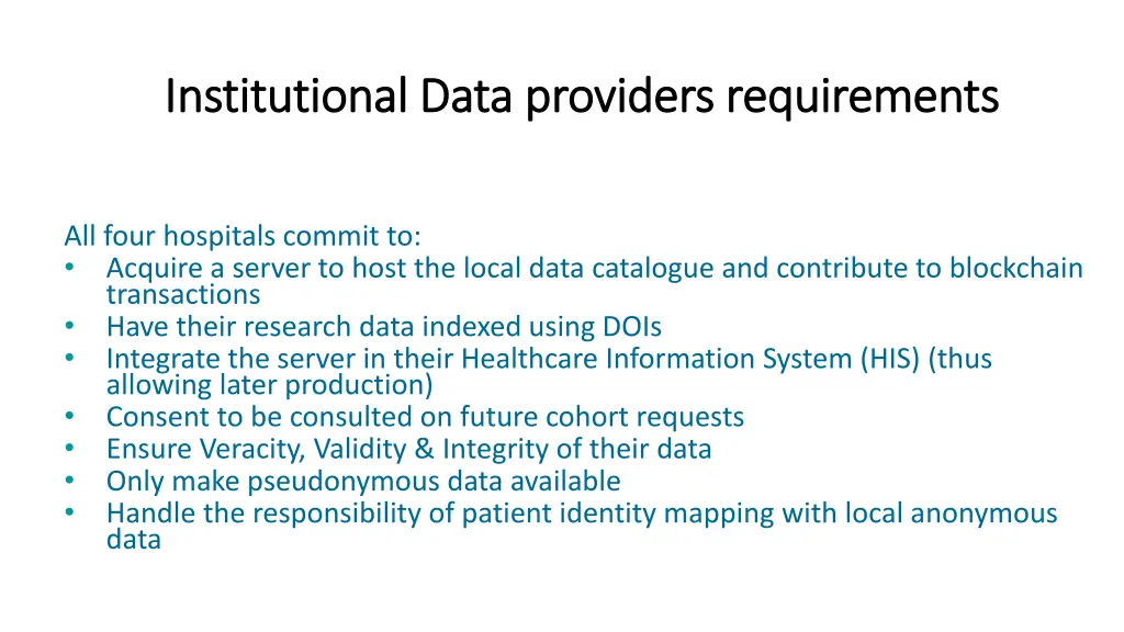 institutional data providers requirements