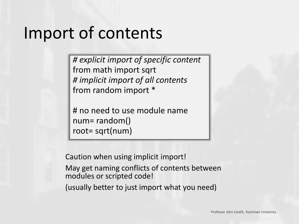 import of contents