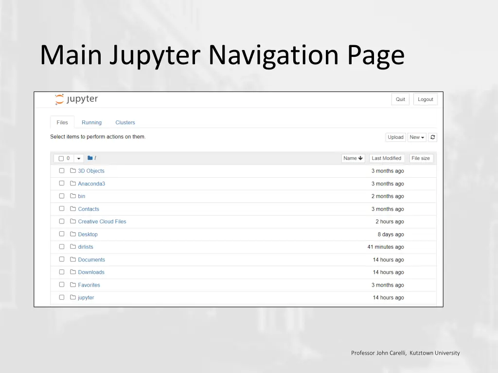 main jupyter navigation page