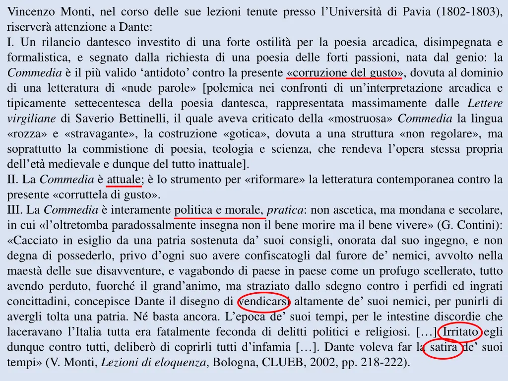 vincenzo monti nel corso delle sue lezioni tenute