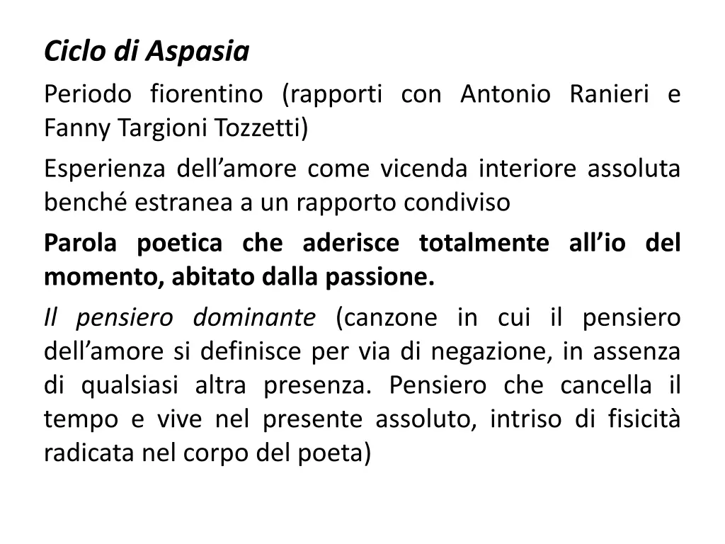 ciclo di aspasia periodo fiorentino rapporti