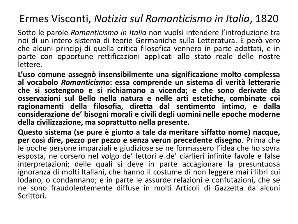 ermes visconti notizia sul romanticismo in italia