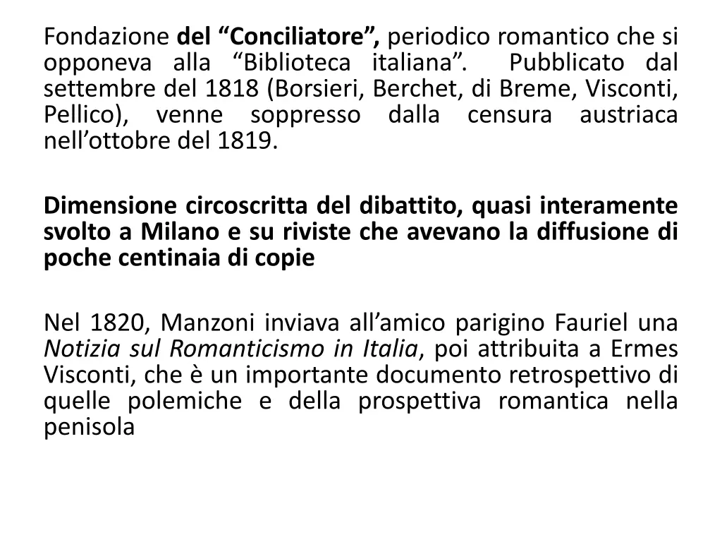 fondazione del conciliatore periodico romantico