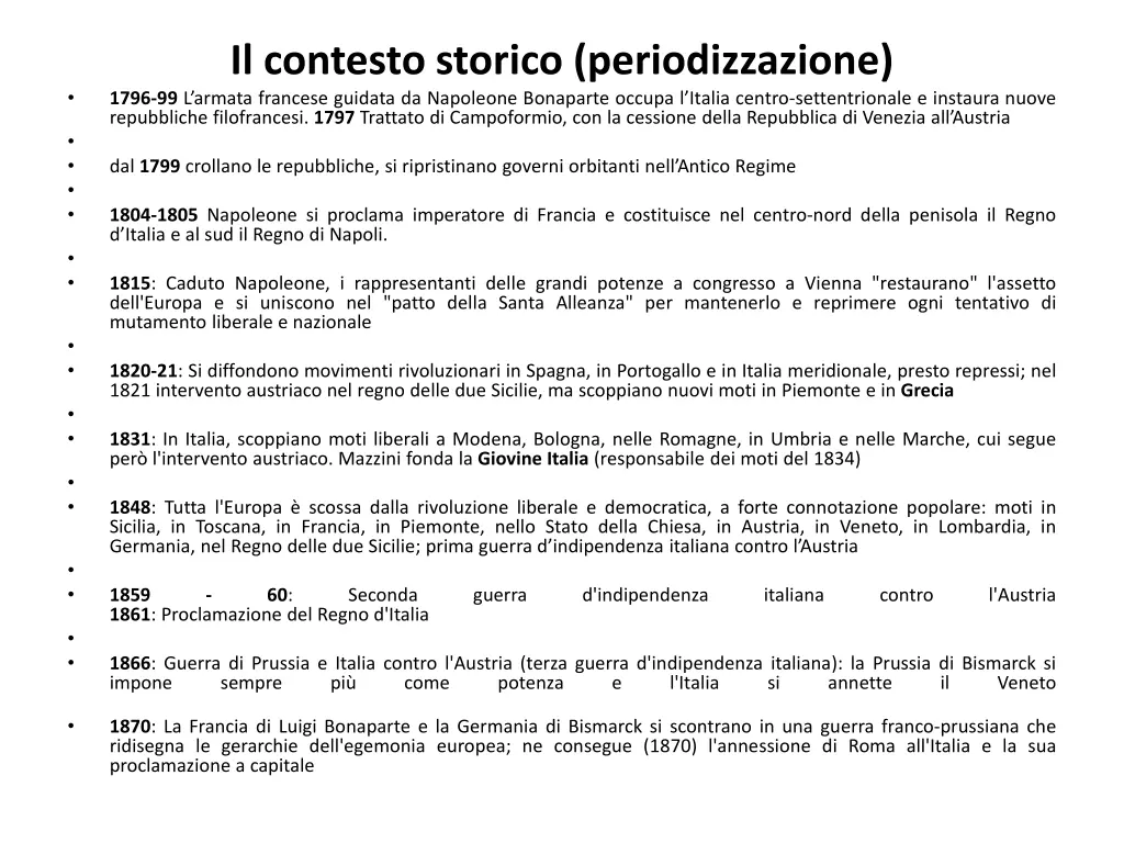 il contesto storico periodizzazione 1796