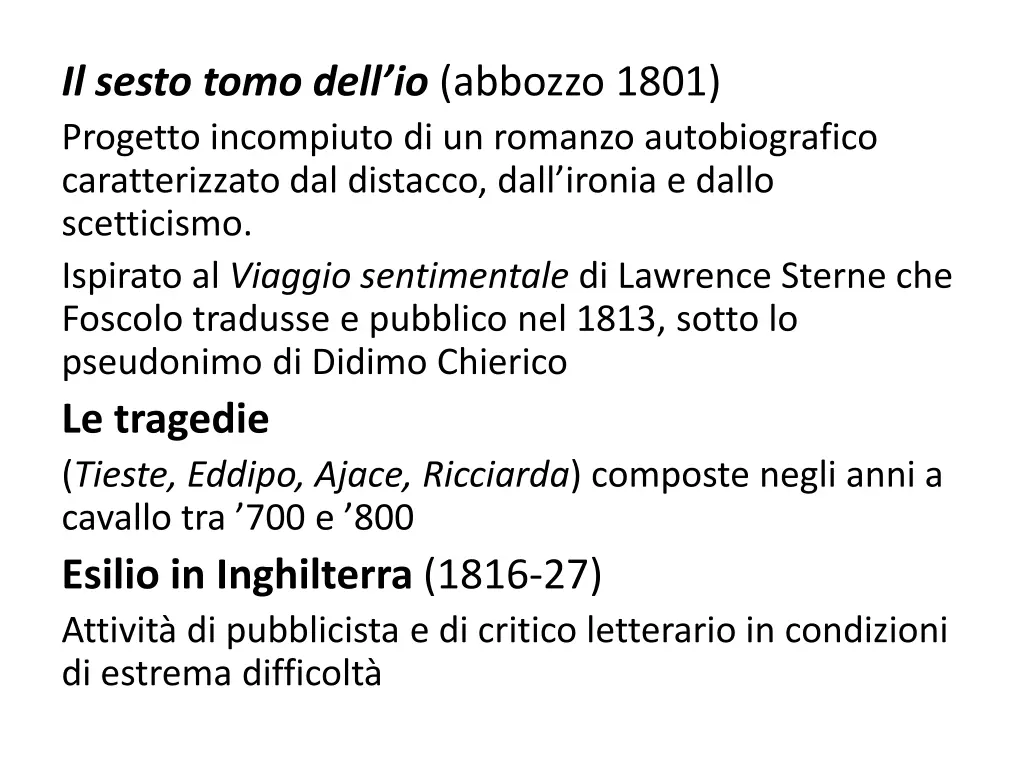 il sesto tomo dell io abbozzo 1801 progetto